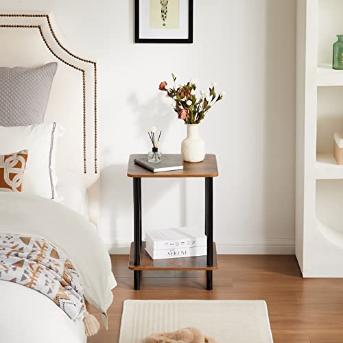 Quick Horse 2-Tier Side Table With Natural Wood Legs, Small Coffee Table, Nightstand For Bedroom, Living Room, Small Spaces (Rustic, 15.7" X 15.7" X 21.3") #TOP3
