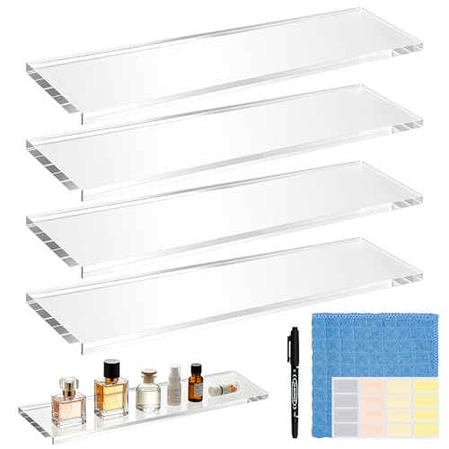 Windspeed 4Pcs 13x3 inch Acrylic Medicine Cabinet Shelf Replacement for Cabinet Medicine Shelf Wall Mounted for Kitchen Living Room Bathroom Organization with 160 Labels Pen Wiping Cloth