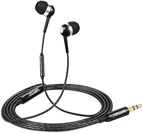 Betron Wired in Ear Headphones Earphones With Microphone, Noise Isolation, 3.5 mm Earbud Jack, Black