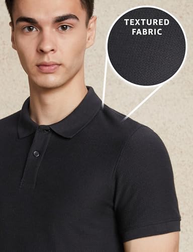 Image of Amazon Brand - Symbol Men's Cotton Rich Textured Polo Tshirts | Collar Plain Tshirts | Half Sleeves - Regular Fit (Available in Plus Sizes)