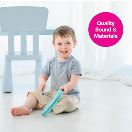 Edushape Classic Flat Drum for Baby with Easy-Grip Mallet - Set of 1 Blue Color Baby Drum Toy for Toddlers, 2-Year Old and Up - Small Drums Musical Toy for Babies, Fun Tummy Time, Sensory Development