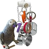 GILYGI Jouets durables pour perroquets et bagels, tasse en acier inoxydable et anneau en carton pour amazons, mini aras, gris africain, cacatoès, éclectus
