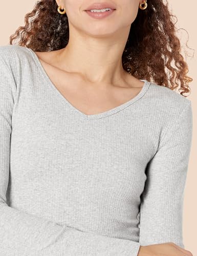 Image of Amazon Essentials Women's Slim-Fit Long Sleeve V-Neck Knit Rib Shirts, Pack of 2