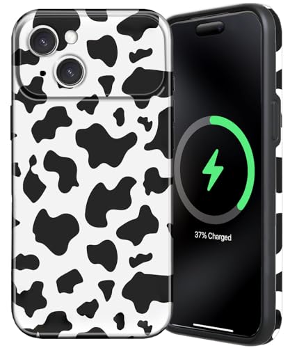 OTTARTAKS for iPhone 15 Case Cute Cow Print Compatible with MagSafe, Military-Grade Camera Protection Shockproof Slim TPU and Hard PC Protective Magnetic Phone Case for Women, Milk Cow