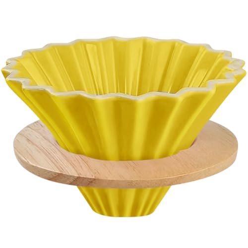 EHERDM Coador de café de cerâmica com suporte de xícara de madeira, elegante coador V60 em forma de