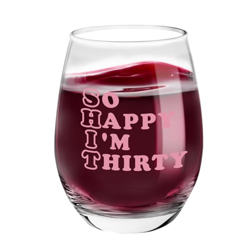Funny 30th Birthday Wine Glasses Gifts for Women Men 14 OZ Stemless Wine Glass Champagne Glasses Happy 30 Year Old Birthday Party Decorations Supplies for Him Her Wines Lovers Best Friends Coworkers
