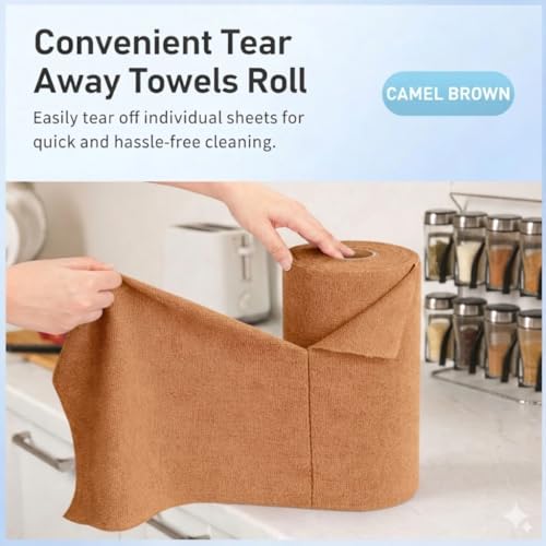 Image of Showstopper Microfiber Cleaning Cloth Roll, Reusable Tear Away Microfiber Towels,Washable, Ultra Absorbent, Rags Cleaning, Dishcloths, Cleaning Cloth for Car, Home or Kitchen. (Brown, 25cm X 25cm)