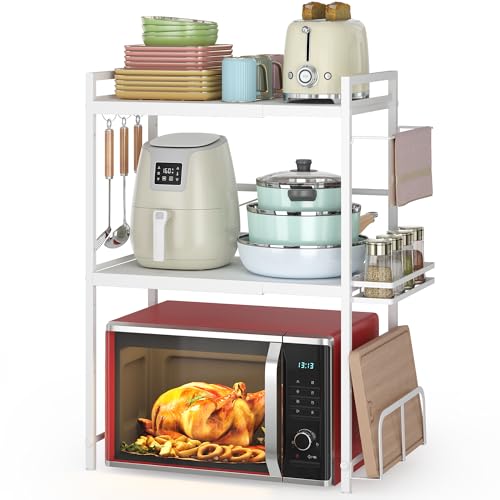 DOLALIKE Rack de forno de micro-ondas, suporte expansível para micro-ondas, bancada, utensílios de cozinha, armazenamento de utensílios de mesa, aço carbono sobre prateleira de micro-ondas com 3