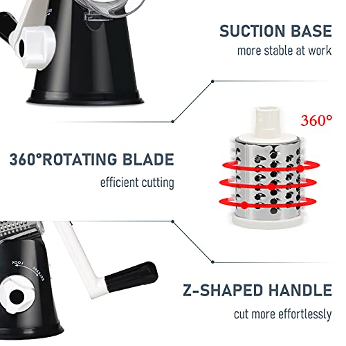 Rotary Cheese Grater With Handle - Vegetable Slicer Shredder Grater For Kitchen 3 Interchangeable Blades With A Stainless Steel Peeler #TOP4