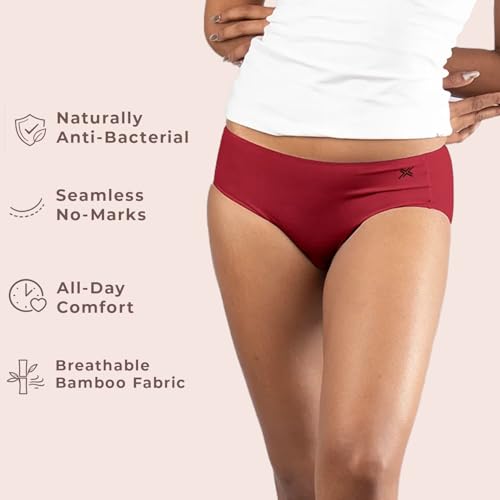Image of Lavos Bamboo Cotton Panties for Women, Comfortable Soft Mid-Waist Hipster Panty with Thin Inner Elastic, Anti-Bacterial Odour Free Underwear for Womens, Seamless No Visible Briefs for Ladies