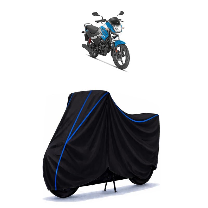 Image of Hero Passion Pro 100 Bike Cover Water Resistant Universal Motorcycle Rain | Heavy Duty UV Protection, Dust, Scratch Indoor Outdoor All Weather with Black Blue Piping Elastic