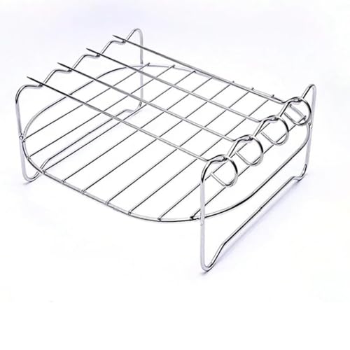Image of 7-Inch Stainless Steel Grill Rack for Air Fryer, Heat-Resistant Round Air Fryer Rack with 4 Skewers | Universal Air Fryer & Oven Accessories for Grilling, Roasting & Cooking