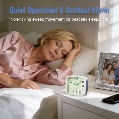 Image of Lamisola Analog Travel Alarm Clock for Bedroom, Small Desk Clock Blue | Retro Battery Clock for Bathroom Shelf Table Bedside, Night Light Silent Snooze Clear Display for Kids Senoirs Teens