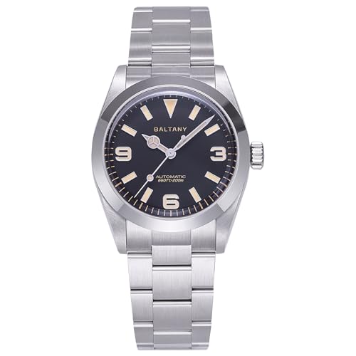 Baltany Explorer Watches for Men, Classic Explorer Homage Sports Watch, S4056 GADA Watch (Black NH38)