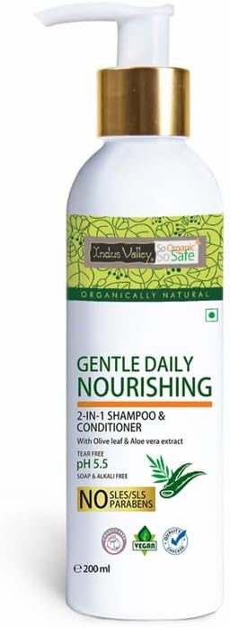 Indus Valley Organic Gentle Daily Nourishing 2-in-1 Shampoo and Conditioner for Dry Scalp, Stimulates Hair Growth, Deep Nourished Shiny Hairs Shampoo (200 ml, Pack of 1)