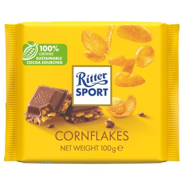 Ritter Sport Cornflakes Milk Chocolate, Fresh from Germany, Chocolate with Cornflakes Filling, Ritter Sport Chocolates in Colorful Variety, 3.5 Ounce