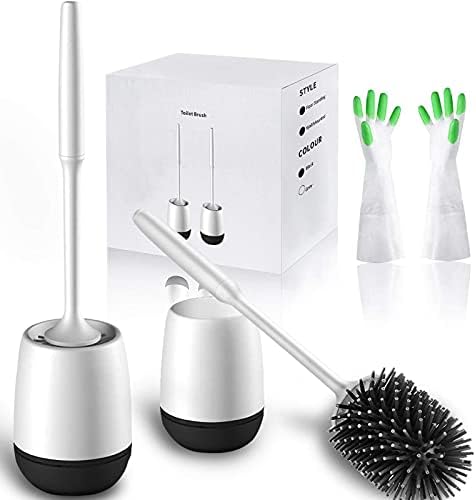 WNATN 2 pack SiliconeToilet Brush and Holder ,Bathroom Toilet Brush Holder Set, Silicone Toilet Cleaning Brush with Quick Drying Holder, Black &White