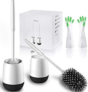 WNATN 2 pack SiliconeToilet Brush and Holder ,Bathroom Toilet Brush Holder Set, Silicone Toilet Cleaning Brush with Quick Drying Holder, Black &White