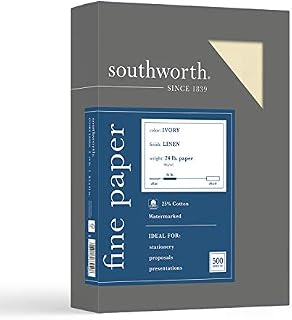 Southworth 25% Cotton Business Paper, 8.5" x 11", 24 lb/90 gsm, Linen Finish
