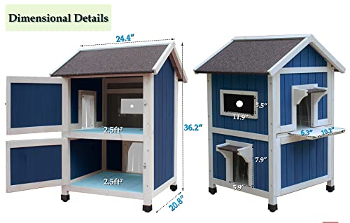 Feral Cat Shelter Outdoor With Escape Door Rainproof Outside Cat House Two Story For Three-Four Cats Color Wine Red #TOP4