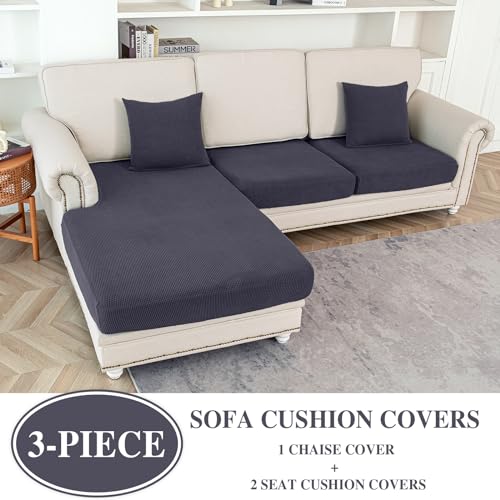 La Meack Couch Cushion Covers For Sectional Sofa L Shape Washable Separate Seat Chaise Couch Cover Stretch Sofa Slipcovers With 2 Pcs Pillowcases thumb #1