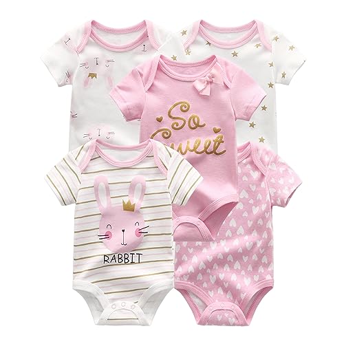 ZAV Baby Jungen Mädchen Kurzärmeliger Body 5er-Pack Sommer Cartoon Baumwolle Atmungsaktiv Soft Babykleidung Neugeborenes Essentials