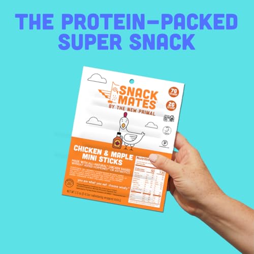 The New Primal Snack Mates Meat Sticks, Gluten Free Healthy Snacks for Kids, Low Sugar High Protein Kids Snack for Lunchbox, Natural Mini Paleo Jerky Stick, 6-7g Protein, 45-60 Calories, 40 Pack