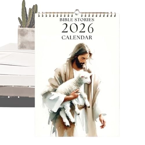 Calendarios de Pared | Calendario Religioso 2026 Historias Bíblicas - Planificador Cristiano Religioso Inspirador Jesús Con Cordero Decoración Hogar Cocina Iglesia