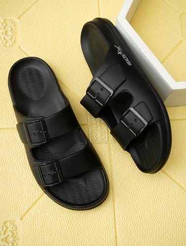 Image of HEALTH FIT Extra Soft Premium Classic Cushion Sliders /Slippers with Adjustable Buckle Strap & Light Weight Anti-SkidWaterproof Flip Flops for Men's HF150