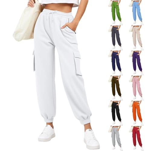 Generisch Jogginghose Damen Lang Sweatpants Slim Fit Sporthose Baumwolle Laufhosen High Waist Trainingshose mit Elastischem Rippbündchen Freizeithose Yogahose (White, M) Generisch Jogginghose Damen Lang Sweatpants Slim Fit Sporthose Baumwolle Laufhosen High Waist Trainingshose mit Elastischem Rippbündchen Freizeithose Yogahose (White, M)
