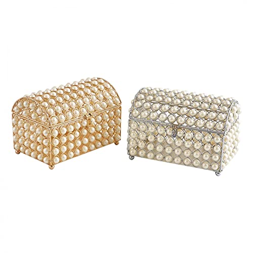 Luxurious Pearl Inlaid Jewelry Box,Senior Gorgeous Jewelry Box Organizer For Necklace,Earrings Ring,Keepsake Storage With Lid For Wedding Dresser Room Deco Birthday Gift #TOP12