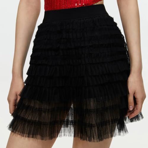 Women's Tulle Skirts Elastic High Waist Layered Cake Fairy Mini Skirt Bodycon Sheer Mesh A Line Short Skirt2