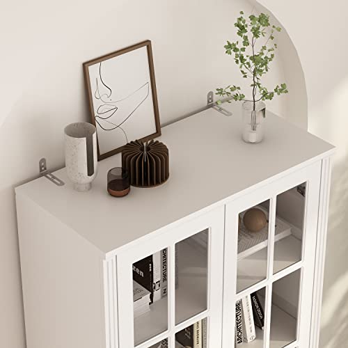 AIEGLE-Large-Bookcase-with-Glass-Doors-315-Wide-Tall-4-Tier-Bookshelf-with-2-Drawers-Freestanding-China-Cabinet-Display-Storage-Cabinet-for-Living-Room-Office-Storage-White AIEGLE Large Bookcase with Glass Doors 315 Wide Tall 4 Tier Bookshelf with 2 Drawers Freestanding China Cabinet Display Storage Cabinet for Living Room Office Storage White