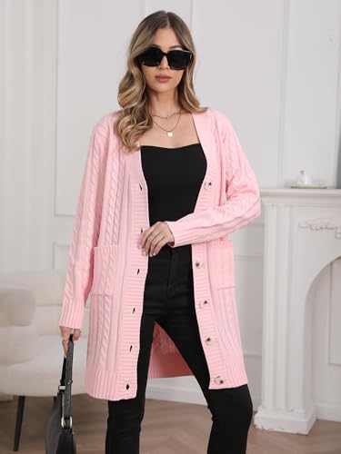 Image of Womens Cardigan Sweaters Cable Knit Sweater 2026 Fall Winter Chunky Open Front Button Down Coats with Pockets
