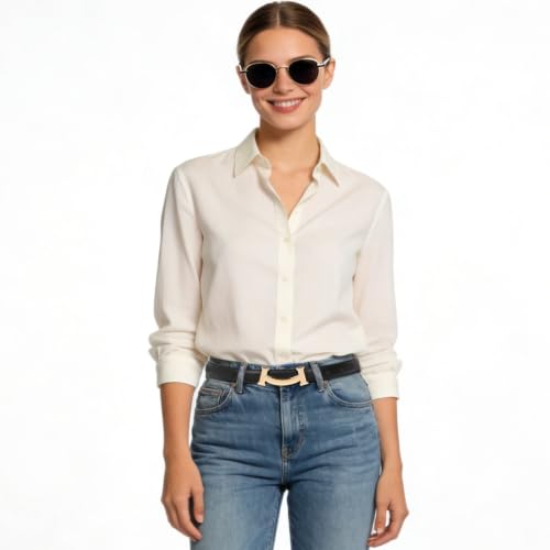 Image of Women's Leather Belt with Buckle - Ideal for Dresses, Jeans, and Coats