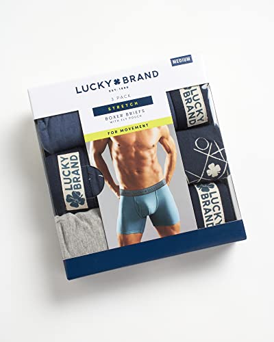 Lucky Brand Men's Underwear - Casual Stretch Boxer Briefs (3 Pack), Size Medium, Indigo/Grey/Print #TOP1
