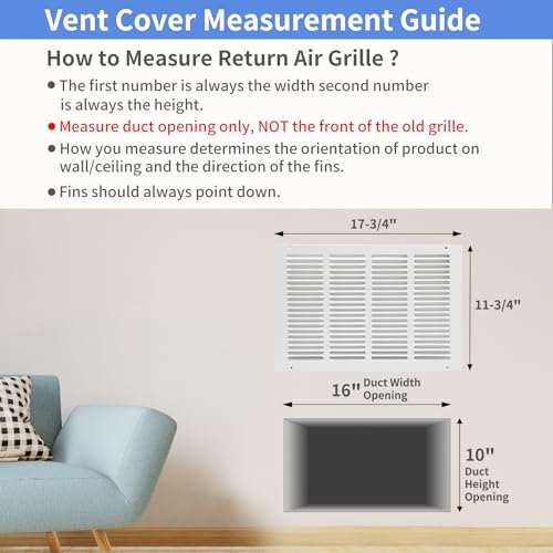 Howeall 16"W x 10"H [Duct Opening Size] Steel Return Air Grille, Air Return Vent Cover for Ceiling and Sidewall - HVAC Air Vent Covers - [Outer Dimensions: 17.75"W x 11.75"H] by Howeall - Image 5