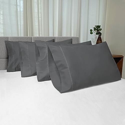 Pizuna 100% Cotton 4PC Queen Size Pillowcases 400 Thread Count Dark Grey