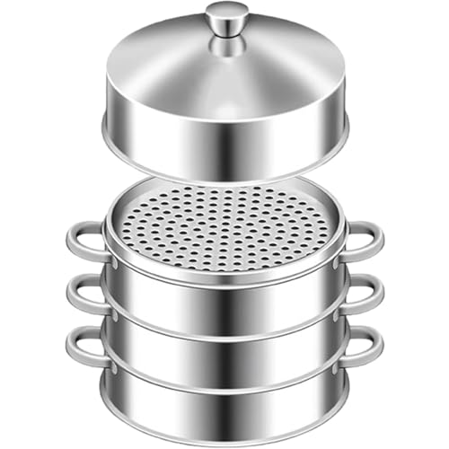 Vapores, olla de vapor, cesta de vapor de acero inoxidable de 3 niveles de 8 pulgadas con doble manija y tapa, olla de cocción fácil de limpiar para gas, electricidad, inducción y estufas, cesta