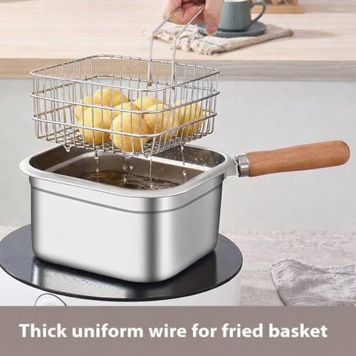 Image of Stainless Steel Square Oil Filter Frying Pot With Lid | Multi-Functional Tempura Deep Fryer & Steamming Pot | Kitchen Stock Pot For Cooking Portable Crisper Pan.