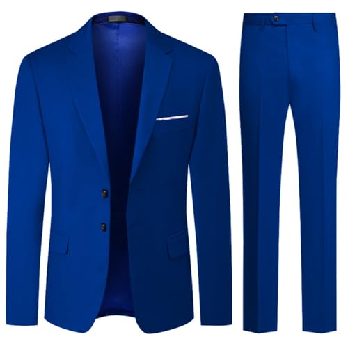 Allthemen Mens 2 Piece Suits 2 Button Business Dress Suit Sapphire XL