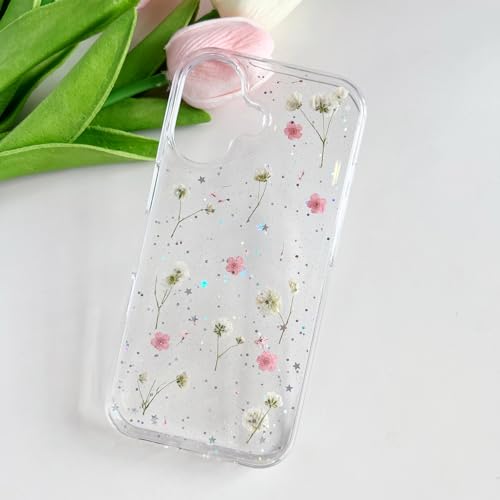 LSEEKA for iPhone 17 Clear Case with Pressed Real Flowers Design,Glitter Cute Pink Floral Pattern Slim Soft TPU Protective Women Girl's Phone Cover for iPhone 17 by LSEEKA - Image 2