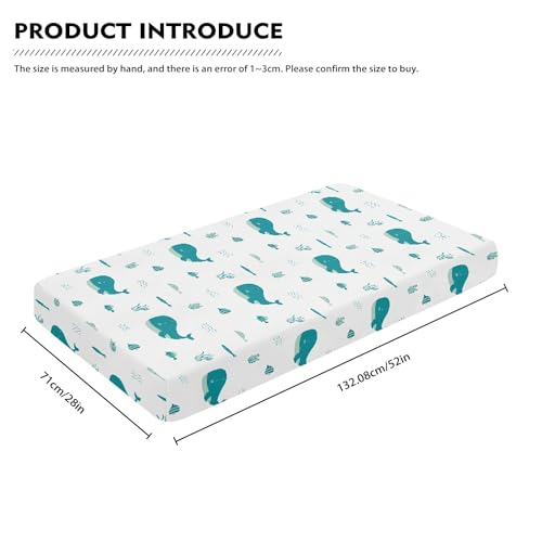 Image of Blue Whale Anemons Fishes Seaweeds Waves Fitted Crib Sheet Blue Whale Baby Crib Sheet Fit Standard Crib and Toddler Mattress,Crib Mattress Sheets for Boys Girls 28 inchx52 inch