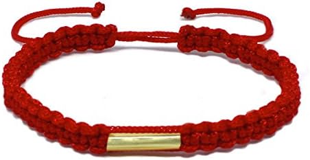 Origin Siam Handmade Thai Knot Wristband with Brass Amulet | Blessed Woven Macrame Bracelet | for Karma Good Luck Love Friendship Yoga Meditation Mindfulness (Red)
