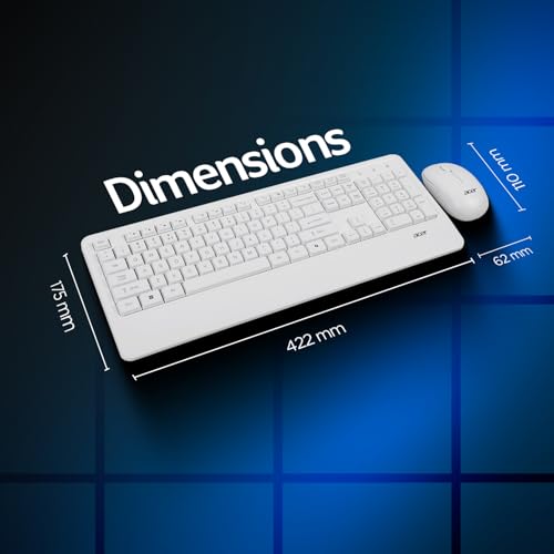 Image of Acer PalmEase Wireless Keyboard & Mouse Combo with Palm Rest | 2.4GHz, 1600 DPI, Co-Pilot Key, Rupee ₹ Symbol | 10m Range, 10M Keystroke Life, Power Saving Mode | Windows & Mac Compatible - White