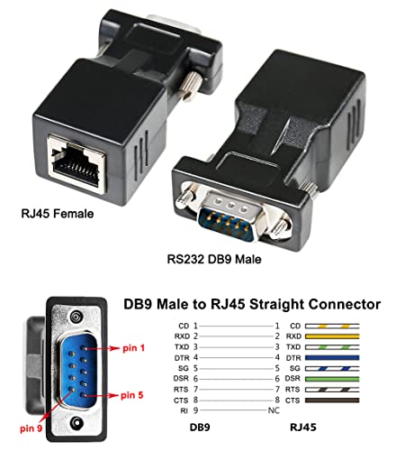 Dtech Db9 To Rj45 Serial Adapter Rs232 Male To Rj-45 Female Ethernet Converter Compatible With Standard 9 Pin Rs-232 Devices #TOP1