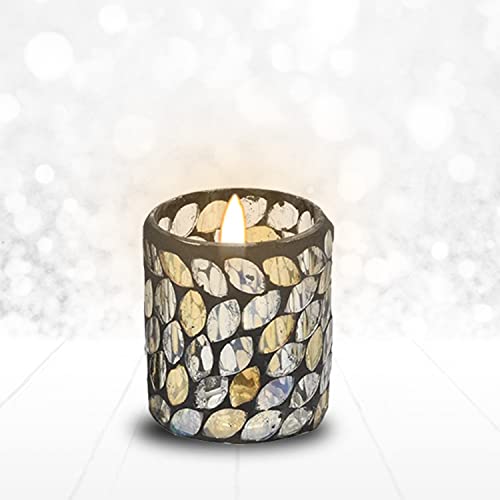 Shop Lc Set Of 3 Votive Candle Holders For Table Centerpiece Mosaic Leaf Pattern Gray Champagne Tealight Glass Party Dining Room Decor Gifts Birthday Gifts #TOP7