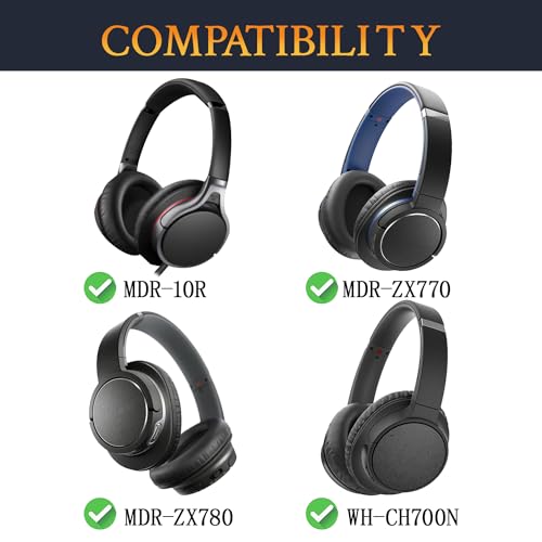 SOULWIT Replacement Ear Pads for Sony WH-CH700N/MDR-ZX780/MDR-ZX770/MDR-10R Over-Ear Headphones, Earpads Cushion with Soft Protein Leather, High Density Foam - Black