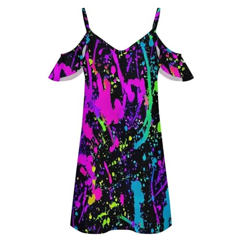 Glow In Dark Splatter Neon Women's Strap Dress Sleeveless Party Wedding Beach Dresses 5X-Large #TOP1