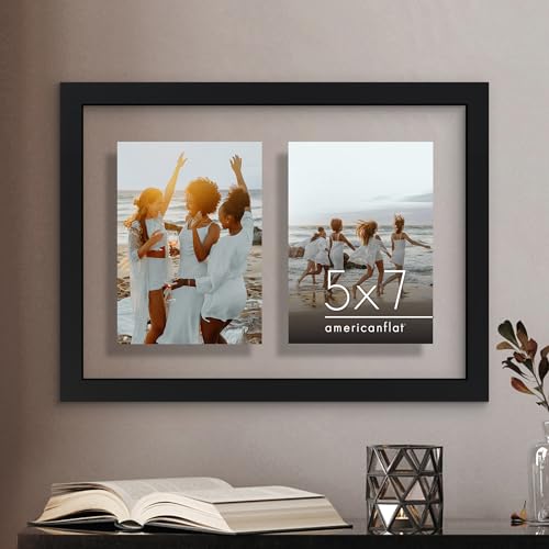 Americanflat 5x7 Double Picture Frame with Shatter-Resistant Glass - Fits Two 5x7 Photos or use as One 10x14 Picture Frame - Signature Collection - Collage Frames with Floating Effect - Black by Americanflat - Image 7
